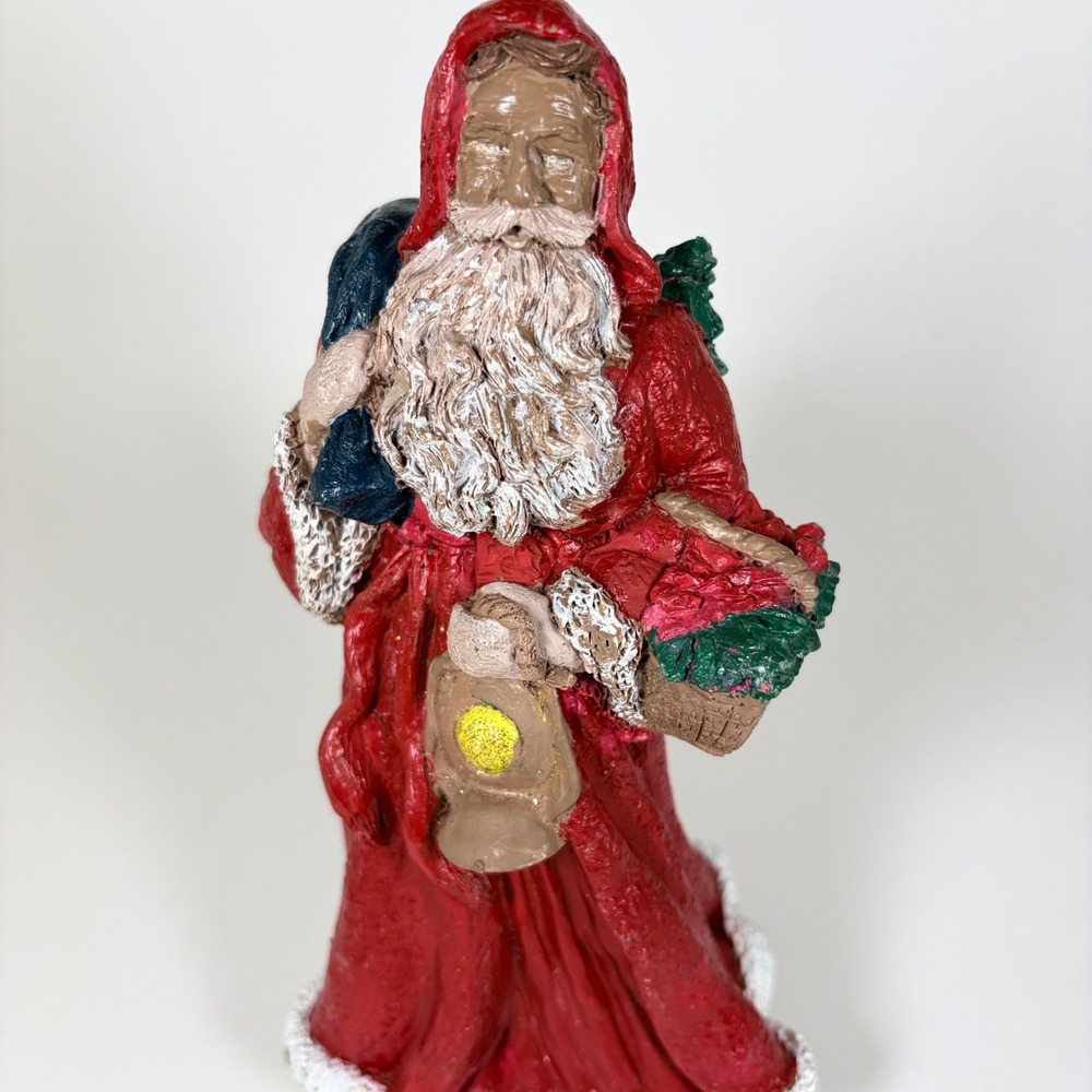 Vtg 1995 Artist Signed Old World Santa Figurine Lantern and Holly Basket JR5154